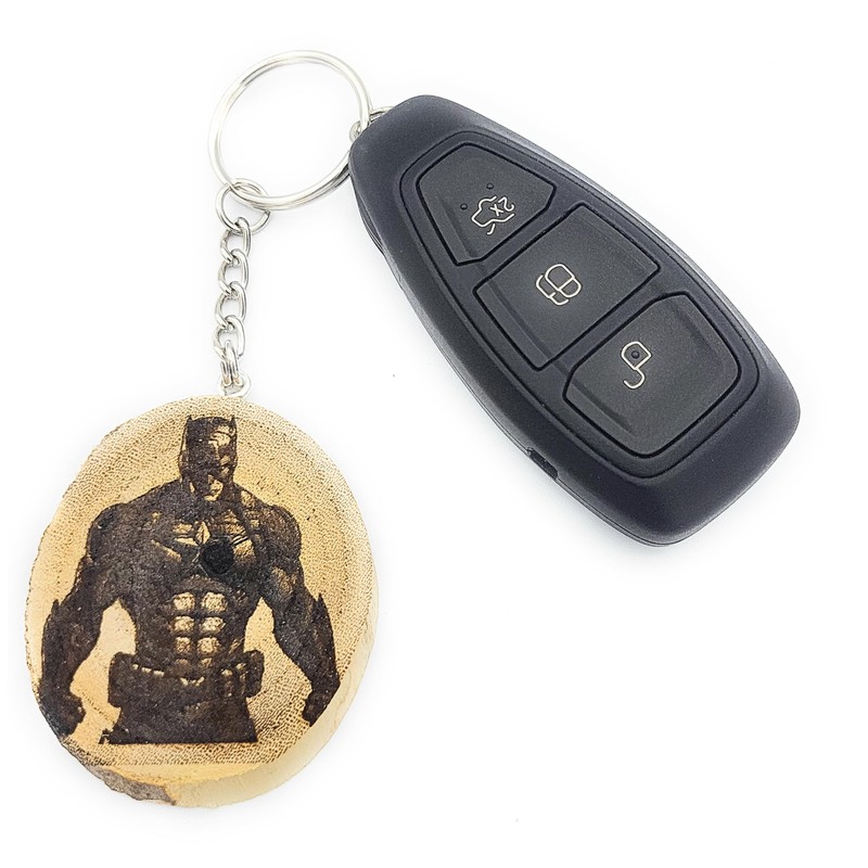 Promotech Superhero Handmade Laser Engraved Unique Wooden Keyring, natural wood