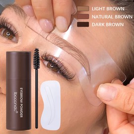 Sello De Cejas, EyeBrow Stamp Kit, Kit de Plantillas para Sellos Para Cejas Reutilizables, 10 Plantillas De Cejas, 2Pinceles Para Cejas, Lápiz de Sombra de LÍnea de Cabello de Larga Duración (Marrón Claro)