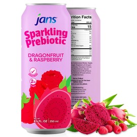 Jans Sparkling Prebiotic Soda Beverage — Dragonfruit & Raspberry 8.4 Fl Oz (6-Pack) – Low Calorie, NO Added Sugar, Non-GMO Sparkling Fruit Beverage, Gut Health Support