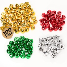 Sooez Jingle Bells for Crafts, 100PCS 1inch Large Craft Bells with Crisp Sound, Colorful Christmas Bells Bulk for Crafting Christmas Decorations Halloween, 4 Bright Colors Jingle Bell Festival Party