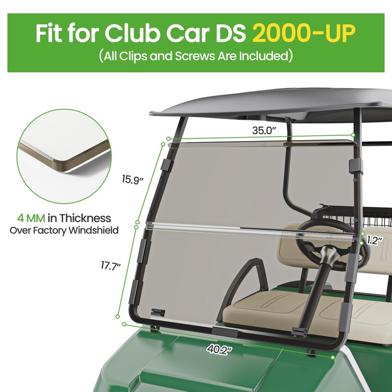 10L0L Golf Cart Windshield for Club Car DS 2000.05-UP |