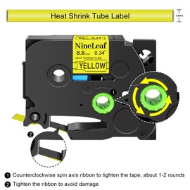 NineLeaf 2 X Compatible for Brother 8.8mm Heat Shrink Tube Label Tape HSe621 HSe-621 HS621 Black on Yellow for P-Touch PT-E110 E300 D600 E550W P750W D450 Label Maker use in Cables Wires