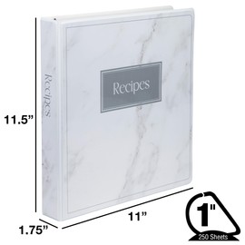 Samsill Recipe Binder Full Page 8.5 x 11 Kit, 1 Inch D-Ring, Marble Design