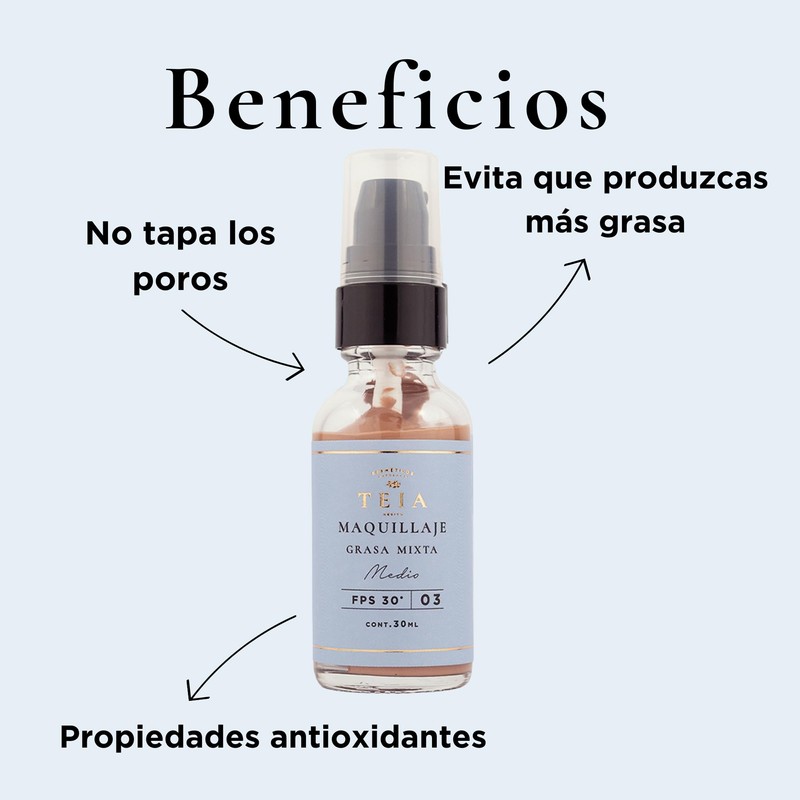 TEIA cosméticos, Maquillaje para piel grasa mixta de ingredientes naturales