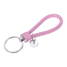 YOKIVE Braided Leather Keychains with Stainless Steel Key Ring Sleeve, Home PU Keys Ring Woven Decorating Lanyard Straps for Bags Wallets (Pink)