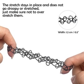 Qancekoo 3 Sets 90s Tattoo Stretch Jewelry Collection Girls Choker Necklace Kit Elastic Chokers Stretchy Bracelets Gothick Vintage Choker Jewelry for 90s or 2000s Themed Parties (Black)