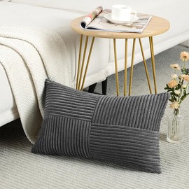 FDTERN Set of 2 Dark Grey Corduroy Cushion Covers, 40 x 60 cm, Soft Modern Decorative Cushion Covers, Sofa Cushion, Boho Decoration for Sofa, Bedroom, Living Room, Balcony