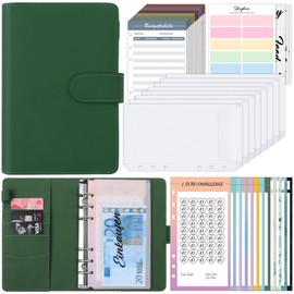 SKYDUE Budget Planner, Bug Planner Budget Binder, A6 PU Saving Challenge for Budget Planner, Household Book with Money Compartments, Financial Planner (Forest Green)