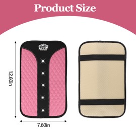 Wogomz Bling Crown Car Center Console Cover, 12.7"×7.7" Armrest Cover for Cars, Waterproof Leather Arm Rest Box Pad Cushion, Universal Middle Console Cover Protector, Car Accessories (Pink)