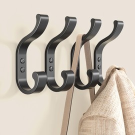 Wall Hooks for Hanging Coats - Coat Hooks Wall Mount, Black Hooks for Hanging Heavy Duty, Screw in Coat Hanger for Towel, Clothes, Backpack, Purse, Bag, Robe, Key, Hat Hooks for Wall, Closet Hooks