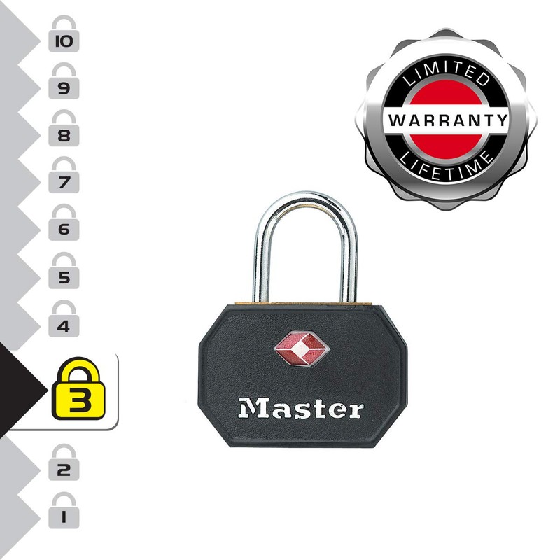 Master Lock 4681EURTBLK Pack of 2 Key Travel Padlocks TSA