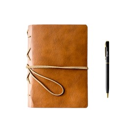 TROEX PU Leather Journal Writing Notebook with Ballpoint Pen, String Closure & Unlined Pages- Light Brown Leather Bound Journal for Men & Women- Vintage Style Handmade Leather Notebook Journal