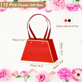 PATIKIL 12 Packs Graduation Flower Gift Bags for Bouquets Florist Arrangement Boxes with Handle Waterproof Bouquet Packaging Wrap for Wedding Birthday, Red/Black
