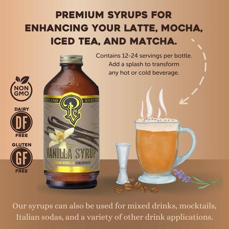 Portland Syrups Vanilla Syrup – Flavoring for Coffee, Lattes, Cold