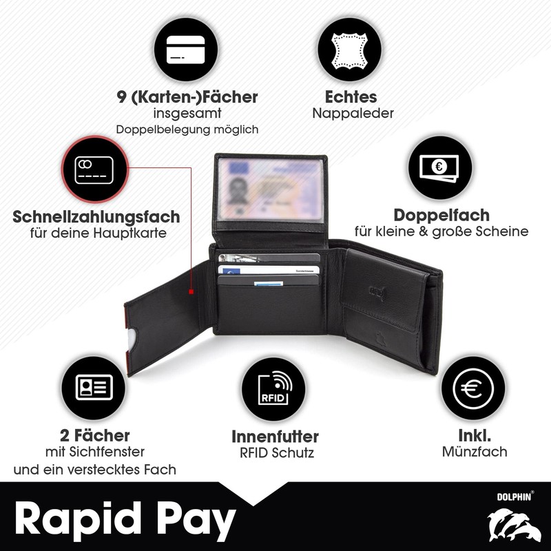 Dolphin® Men's Leather Wallet "Rapid Pay" - Wallet with Contactless