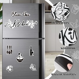 Kitchen Dishwasher Magnet Decorations, Bless This Kitchen Dishwasher Refrigerator Cover Magnetic Stickers Decal Decorative for Home Appliance Garage Car Metal Door Cover Black White Kitchen Decor