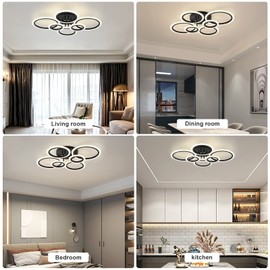 Vikaey Modern LED Flush Mount Ceiling Light, 6 Rings LED Black Close to Ceiling Light, Lighting Fixture Ceiling Lamp for Kitchen, Living Room, Bedroom, Laundry Room, 4000K Not dimmable