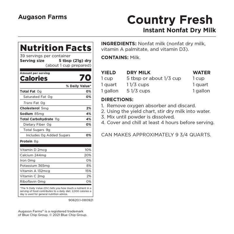 Augason Farms Country Fresh 100% Real Instant Nonfat Dry Milk,