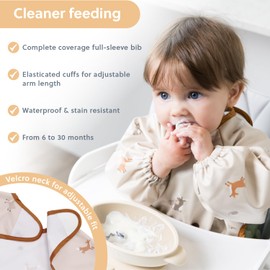 BIBaDO Mess Proof Baby Bib, 2 Pack Long Sleeve Bib, 6 month - 3 Years, Waterproof Bibs for Toddlers, Machine Washable (Forest & Arctic)