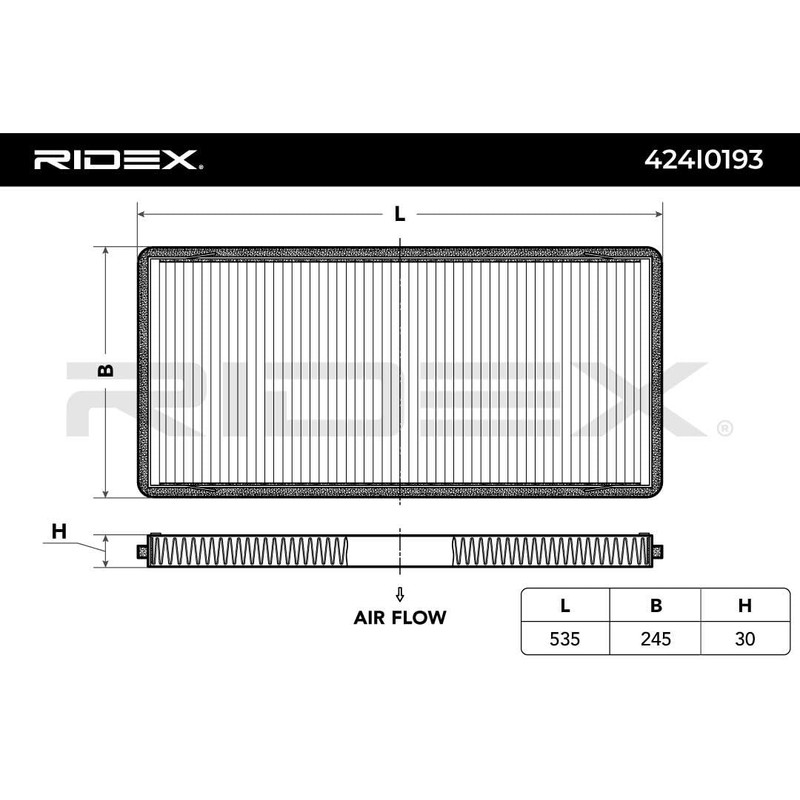 RIDEX Cabin Air Filter 424I0193 535 mm 245 mm 31