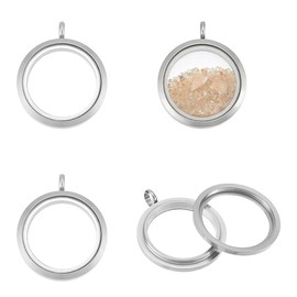 UNICRAFTALE 4Pcs Locket Pendants Stainless Steel Living Memory Floating Locket Charm Crystal Photo Frame Locket Pendants Glass Floating Charm Flat Round Charms for Jewelry Necklace Making