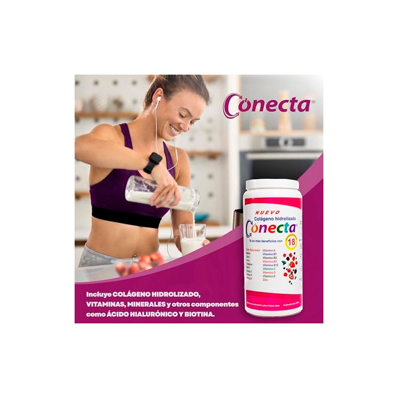 Conecta Colágeno Hidrolizado Ácido Hialurónico Biotina Suplemento Polvo Piel Cabello
