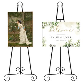 2 Pack 46" H Metal Round Tube Scroll Display Easel, Classic Black Decorative Large Adjustable Floor Standing Easel with Chain Support, Perfect for Showcasing Pictures, Artwork, Wedding Sign Etc