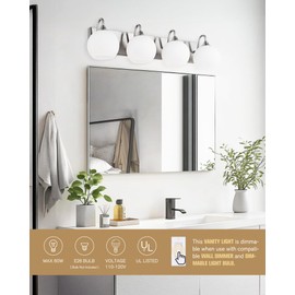 Emak Modern 4-Light Bathroom Lighting Fixtures Over Mirror, Brushed Nickel Vanity Light with Milk Glass Shade, 29 Inch Globe Vanity Lights for Bathroom, Mirror, VL118-BN-ML-4