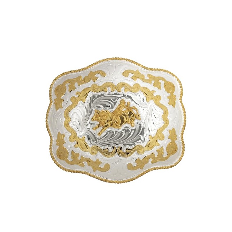 Bull Rider German Silver Belt Buckle with Scroll Pattern -