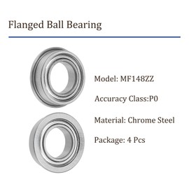 Kozelo 4Pcs Flanged Ball Bearing - [8mmID x 14mmOD x 4mmThickness] Replacement for Lawnmower, Carts & Hand Trucks Wheels and Wheelbarrows, Chrome Steel