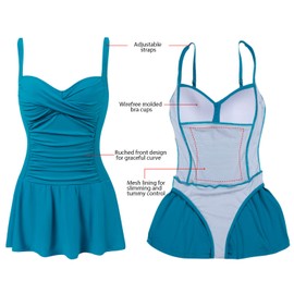 Joyaria Traje de baño de una pieza para mujer con falda, estilo retro, Azul turquesa, 12