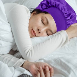 MELTU 1 Pack Hair Bonnet for Sleeping, Satin Bonnet with Wide Elastic Band, Silk Hair Wrap for Sleeping, Soft Sleep Cap(Purple)