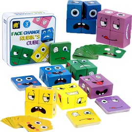 Coriver Montessori Toy, Building Blocks Wooden Toy, 16 Wooden Puzzle BlockMontessori Toys, 64 Expression Cards, Thinking Training Educational Toy for Children 36+ Months