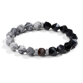 Silver Thunder Men's Bracelet, Natural Stone, Power Stone, Obsidian, Obsidian, Natural Stone, Large Stone Bracelet, Cool, Energy, Present, Popular, Gift, Birthday, Men's, Stone