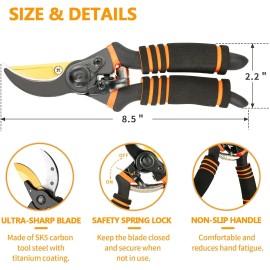 Hewog Titanium Pruning Shears Garden Pruner Gardening Scissors Professional Cutter