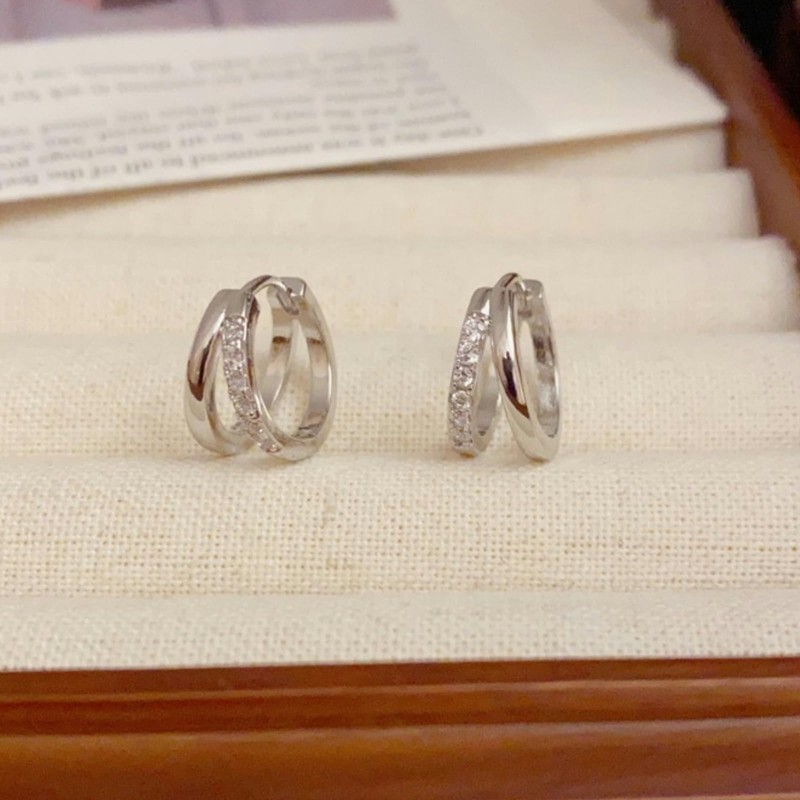 925 Sterling Silver Hoop Earrings with High-Carbon Diamond, Huggie Earrings