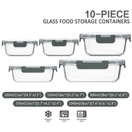 M MCIRCO 10-Pack Glass Food Storage Container with Lids, Airtight Lunch Bento Boxes, Glass Meal Prep Container,Microwave, Oven, Freezer and Dishwasher Friendly