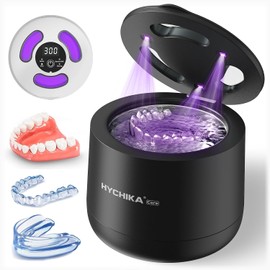 Ultrasonic Cleaning Device Tooth Splint with UV Sterilisation, 45 kHz High Frequency, 4 Modes UV Tooth Splint Cleaning, 200 ml, Dental Cleaning Container, Retainers, Aligners etc. (Black)