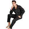 RuanMM Mens Satin Long Sleeve Silky Pajamas Premium Button Down