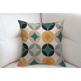 Mugod Circles Repeat Pattern Cushion Cover Throw Pillow Covers Modern Mid Century Geometric Flower Shapes Pillow Case for Men Women Decorative Home Sofa Chair Couch 45x45cm/18x18 Inch