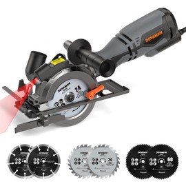 DOVAMAN Circular Saw, 5.8A 4-1/2" Circular Saw w/Laser, Metal Auxiliary Handle, 6 Blades (4½", 4¾"), Cutting Depth 1-11/16" (90°), 1-3/8" (45°), Ideal for Wood, Soft Metal, Plastic, Tile - MCS01A