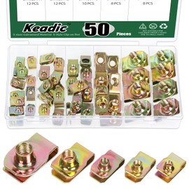 Keadic 50 Pce Auto Car U-Clip, U Nut Kit Set,U-Shaped Nut M4 M5 M6 M8, U-nut Clip Assortment Auto Car Speed Nuts Fastener with Store Box, for Dash Door Panel Interior, Automobile Motorcycle