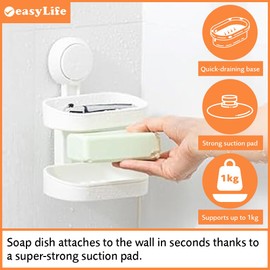 Easylife Instant Fix Double Layer Plastic Soap Dish (H19 x W13.2 x D11cm). Soap Bar Holder. Kitchen or Bathroom Soap Holder. No Drill Shampoo Bar Holder - Fully Guaranteed
