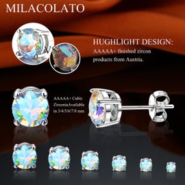 KRFY Cubic Zirconia Stud Earrings for Women Men 925 Sterling Silver | 18K White Gold Plated Hypoallergenic Stud Earrings | Brilliant Cut Simulated Diamond Stud Earrings | 2Pairs 3/4/5/6/7/8 MM