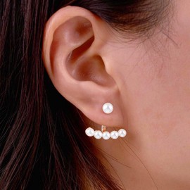 TseenYi Pearl Ear Cuff Earrings, Gold Pearl Front Back Earrings, Small Pearl Stud Earrings, Wedding Pearl Bridal Earrings, Pearl Necklace, Wrap Earrings for Women and Girls, Resin