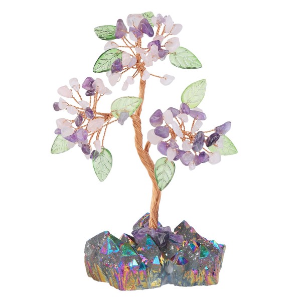 Nupuyai Crystal Tree Feng Shui Money Tree Tree of Life Gemstone Tree with Titanium Coated Crystal Druze for Wealth and Happiness