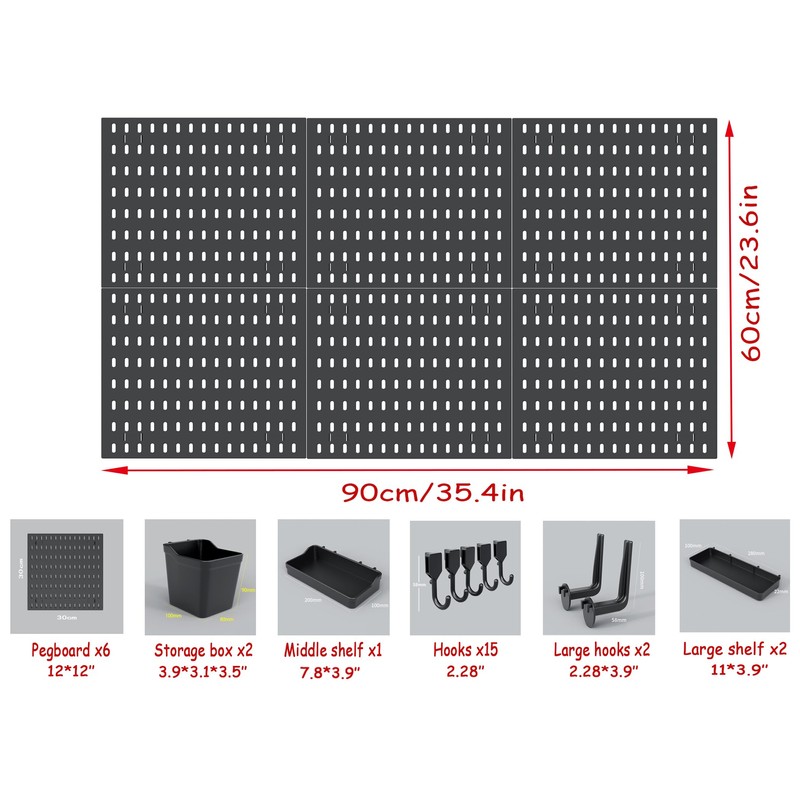 12 * 12in Pegboard Set, DIY Pegboard Combo Kit, Wall-Mounted
