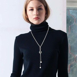 Suyi Trendy Crystal Long Necklace All-Match Style Shining Clothing Sweater Chain Pearl Silver 2