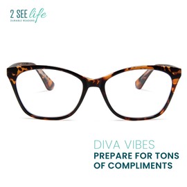 2SeeLife Black Women's Vivid Cat Eye Reading Glasses – Trendy Readers with Spring Hinges, Premium Scratch-Resistant Lenses & Solid Frame – Fits All Face Shapes, Strength 2.50