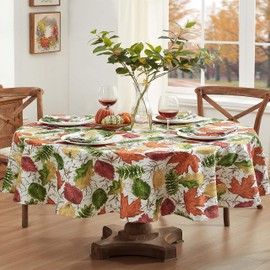 Newbridge Autumn Falling Leaves Thanksgiving Fabric Tablecloth, Fall Leaves Soil Repellant - No Iron Easy Care Tablecloth, 70 Inch Round